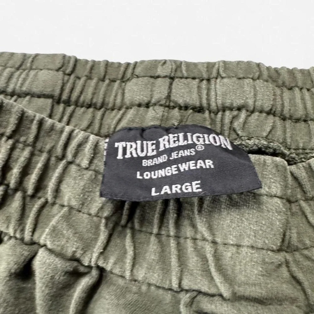 True Religion Lounge Shorts Mens Large Olive Green Horseshoe Logo Sweat Shorts